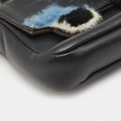 Fendi Black Leather and Fox Fur Micro Buggie Crossbody Bag
