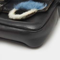 Fendi Black Leather and Fox Fur Micro Buggie Crossbody Bag