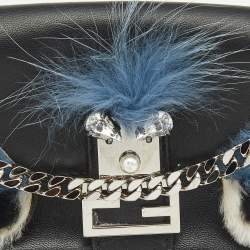 Fendi Black Leather and Fox Fur Micro Buggie Crossbody Bag