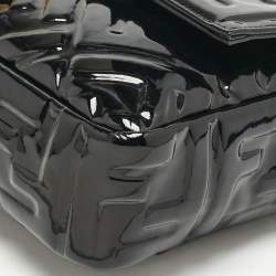 Fendi Black FF Embossed Patent Leather Medium Baguette Bag