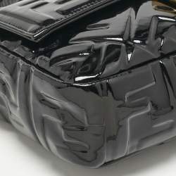 Fendi Black FF Embossed Patent Leather Medium Baguette Bag