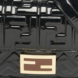 Fendi Black FF Embossed Patent Leather Medium Baguette Bag