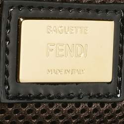 Fendi Black FF Embossed Patent Leather Medium Baguette Bag
