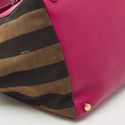 Fendi Pink/Tobacco Stripe Canvas and Leather Magnetic Snap Bag