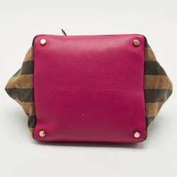 Fendi Pink/Tobacco Stripe Canvas and Leather Magnetic Snap Bag