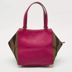 Fendi Pink/Tobacco Stripe Canvas and Leather Magnetic Snap Bag