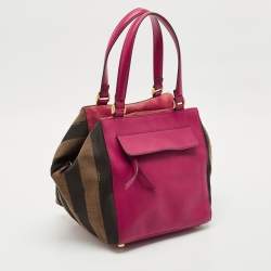Fendi Pink/Tobacco Stripe Canvas and Leather Magnetic Snap Bag