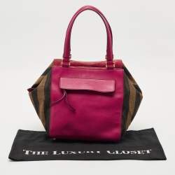 Fendi Pink/Tobacco Stripe Canvas and Leather Magnetic Snap Bag
