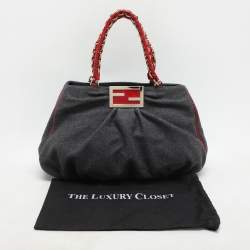 Fendi Grey/Red Wool and Patent Leather Large Mia Tote