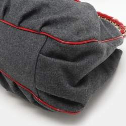 Fendi Grey/Red Wool and Patent Leather Large Mia Tote