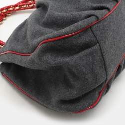 Fendi Grey/Red Wool and Patent Leather Large Mia Tote