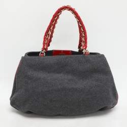 Fendi Grey/Red Wool and Patent Leather Large Mia Tote