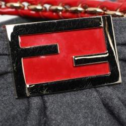 Fendi Grey/Red Wool and Patent Leather Large Mia Tote