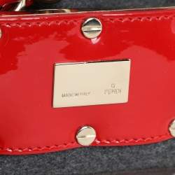 Fendi Grey/Red Wool and Patent Leather Large Mia Tote