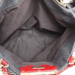 Fendi Grey/Red Wool and Patent Leather Large Mia Tote