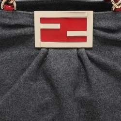Fendi Grey/Red Wool and Patent Leather Large Mia Tote