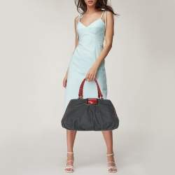Fendi Grey/Red Wool and Patent Leather Large Mia Tote