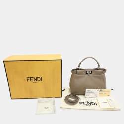 Fendi Beige Leather Mini Peekaboo Top Handle Bag