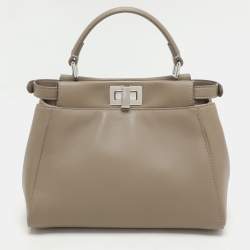 Fendi Beige Leather Mini Peekaboo Top Handle Bag