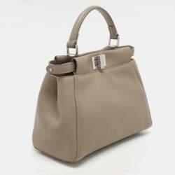 Fendi Beige Leather Mini Peekaboo Top Handle Bag