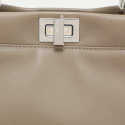 Fendi Beige Leather Mini Peekaboo Top Handle Bag
