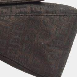 Fendi Black Brown Zucchino Canvas Mamma Baguette Shoulder Bag