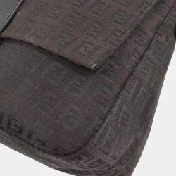 Fendi Black Brown Zucchino Canvas Mamma Baguette Shoulder Bag