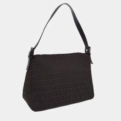 Fendi Black Brown Zucchino Canvas Mamma Baguette Shoulder Bag