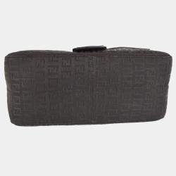 Fendi Black Brown Zucchino Canvas Mamma Baguette Shoulder Bag