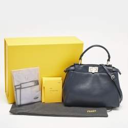 Fendi Navy Blue Leather Mini Peekaboo Top Handle Bag