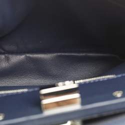 Fendi Navy Blue Leather Mini Peekaboo Top Handle Bag