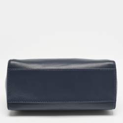 Fendi Navy Blue Leather Mini Peekaboo Top Handle Bag