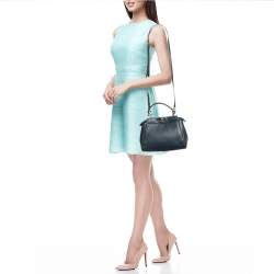 Fendi Navy Blue Leather Mini Peekaboo Top Handle Bag