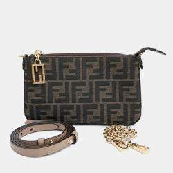 Fendi Brown Fabric Baguette Pouch Shoulder Bag