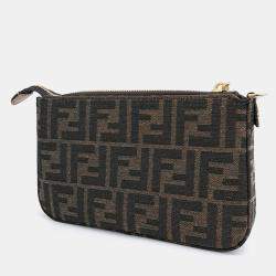 Fendi Brown Fabric Baguette Pouch Shoulder Bag