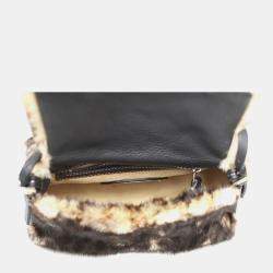 Fendi Brown Selleria Fur Baguette Bag
