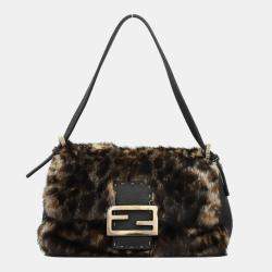 Fendi Brown Selleria Fur Baguette Bag