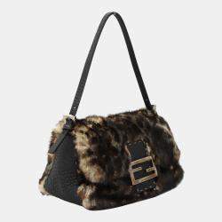 Fendi Brown Selleria Fur Baguette Bag