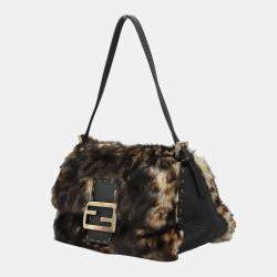 Fendi Brown Selleria Fur Baguette Bag