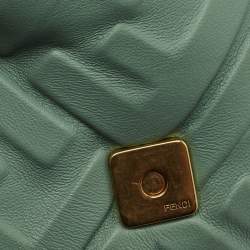 Fendi Green FF Logo Embossed Leather Mini Baguette Bag