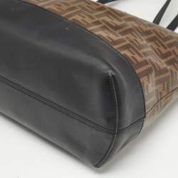 Fendi Brown/Black Zucca Coated Canvas and Leather FF 1974 Stamp Patch Shopper Tote