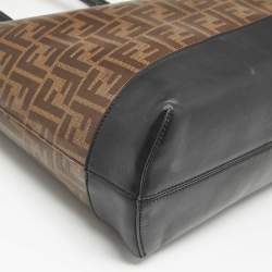 Fendi Brown/Black Zucca Coated Canvas and Leather FF 1974 Stamp Patch Shopper Tote