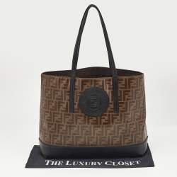 Fendi Brown/Black Zucca Coated Canvas and Leather FF 1974 Stamp Patch Shopper Tote