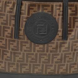 Fendi Brown/Black Zucca Coated Canvas and Leather FF 1974 Stamp Patch Shopper Tote