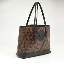 Fendi Brown/Black Zucca Coated Canvas and Leather FF 1974 Stamp Patch Shopper Tote
