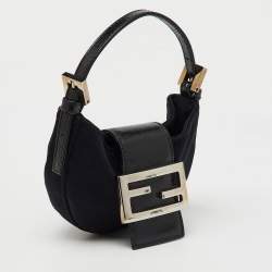 Pre Owned Fendi Black Fabric and Leather Mini Croissant Pochette