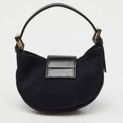 Pre Owned Fendi Black Fabric and Leather Mini Croissant Pochette