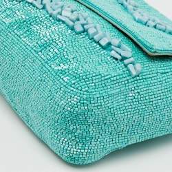 Fendi Turquoise Blue Stone Beads and Leather Re-Edition Baguette Bag