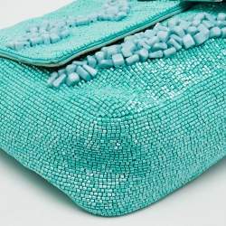 Fendi Turquoise Blue Stone Beads and Leather Re-Edition Baguette Bag