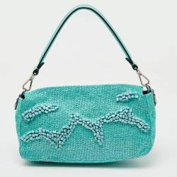 Fendi Turquoise Blue Stone Beads and Leather Re-Edition Baguette Bag